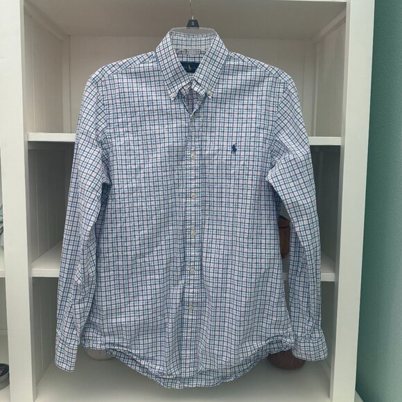 RALPH LAUREN Men's Small Classic Button Down Oxford Shirt Blue Label Pink/Blue - Picture 1 of 7